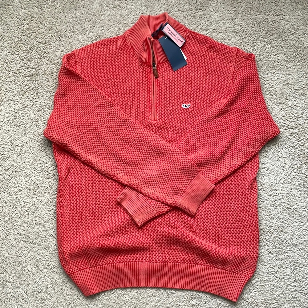 Vineyard Vines Red Zip Up Sweater Soft Knit Ribbed Cuffs
